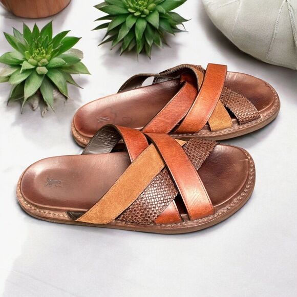FRYE Andrew Strap Slide Sandals Men’s 10.5 Brown Leather & Suede EUC w/ Bag - Picture 1 of 16
